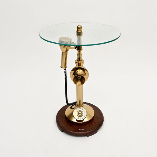 HomeRoots 25" Clear and Gold Vintage-Style Glass Top End Table with Unique Telephone Base for Glamorous Spaces 634157
