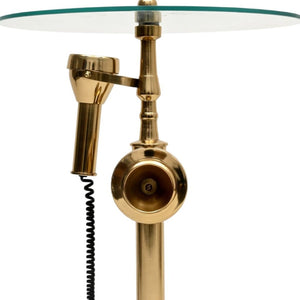 HomeRoots 25" Clear and Gold Vintage-Style Glass Top End Table with Unique Telephone Base for Glamorous Spaces 634157