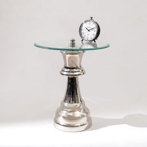 HomeRoots 21" Clear Glass & Silver Aluminum Chess Queen End Table – Modern Accent for Any Space, Versatile Use 634158