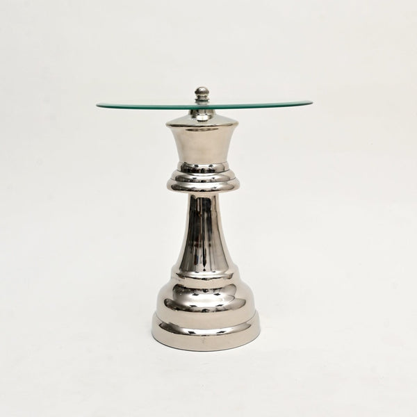 HomeRoots 21" Clear Glass & Silver Aluminum Chess Queen End Table – Modern Accent for Any Space, Versatile Use 634158