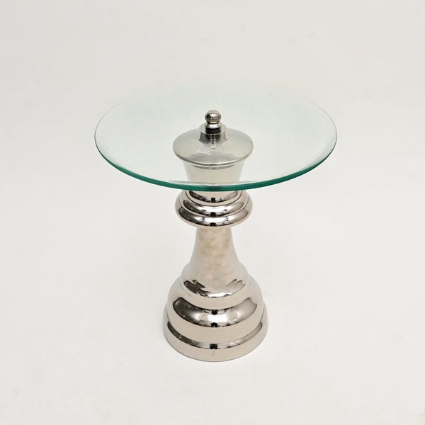 HomeRoots 21" Clear Glass & Silver Aluminum Chess Queen End Table – Modern Accent for Any Space, Versatile Use 634158