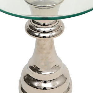 HomeRoots 21" Clear Glass & Silver Aluminum Chess Queen End Table – Modern Accent for Any Space, Versatile Use 634158