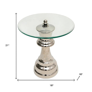 HomeRoots 21" Clear Glass & Silver Aluminum Chess Queen End Table – Modern Accent for Any Space, Versatile Use 634158