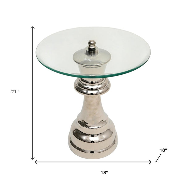 HomeRoots 21" Clear Glass & Silver Aluminum Chess Queen End Table – Modern Accent for Any Space, Versatile Use 634158