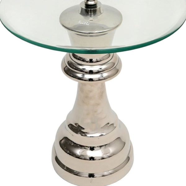 HomeRoots 21" Clear Glass & Silver Aluminum Chess Queen End Table – Modern Accent for Any Space, Versatile Use 634158
