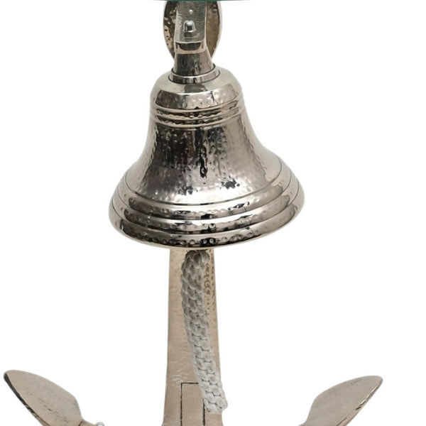 HomeRoots 24" Coastal-Inspired Clear Glass & Silver Aluminum Nautical Bell End Table for Modern Spaces 634159