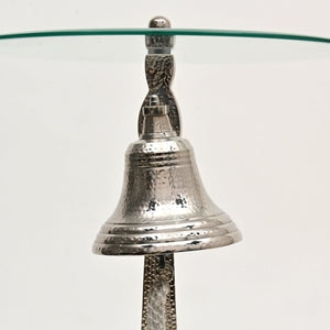 HomeRoots 24" Coastal-Inspired Clear Glass & Silver Aluminum Nautical Bell End Table for Modern Spaces 634159