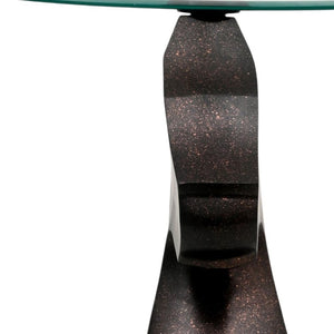 HomeRoots 24" Elegant Clear Glass and Antiqued Brass Round End Table - Sculptural Design for Modern Spaces 634160