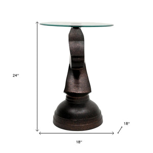 HomeRoots 24" Elegant Clear Glass and Antiqued Brass Round End Table - Sculptural Design for Modern Spaces 634160