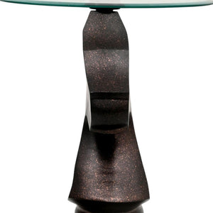 HomeRoots 24" Elegant Clear Glass and Antiqued Brass Round End Table - Sculptural Design for Modern Spaces 634160