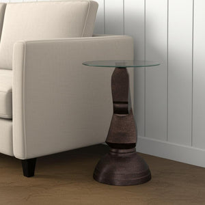 HomeRoots 24" Elegant Clear Glass and Antiqued Brass Round End Table - Sculptural Design for Modern Spaces 634160
