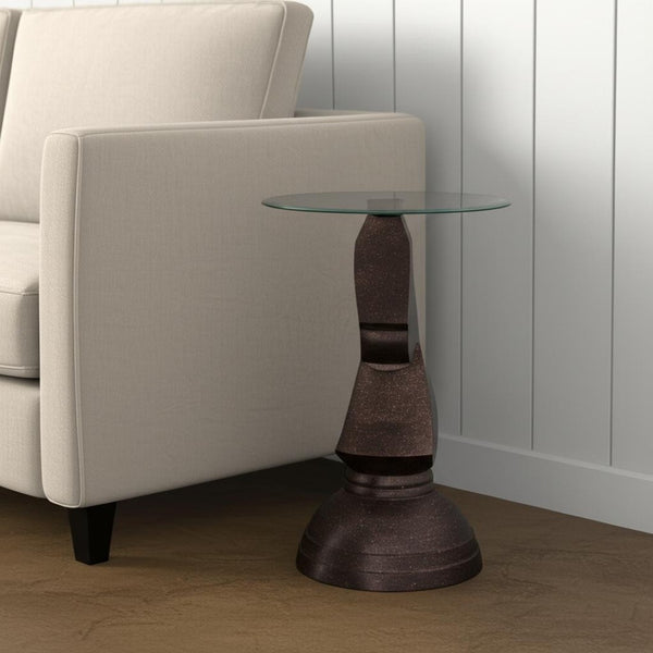 HomeRoots 24" Elegant Clear Glass and Antiqued Brass Round End Table - Sculptural Design for Modern Spaces 634160