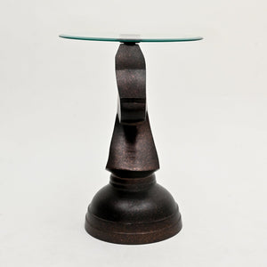 HomeRoots 24" Elegant Clear Glass and Antiqued Brass Round End Table - Sculptural Design for Modern Spaces 634160