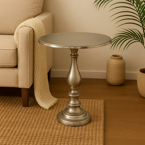 HomeRoots 26" Silver Aluminum Round Pedestal End Table – Rustic Charm & Versatile Design for Any Space 634161