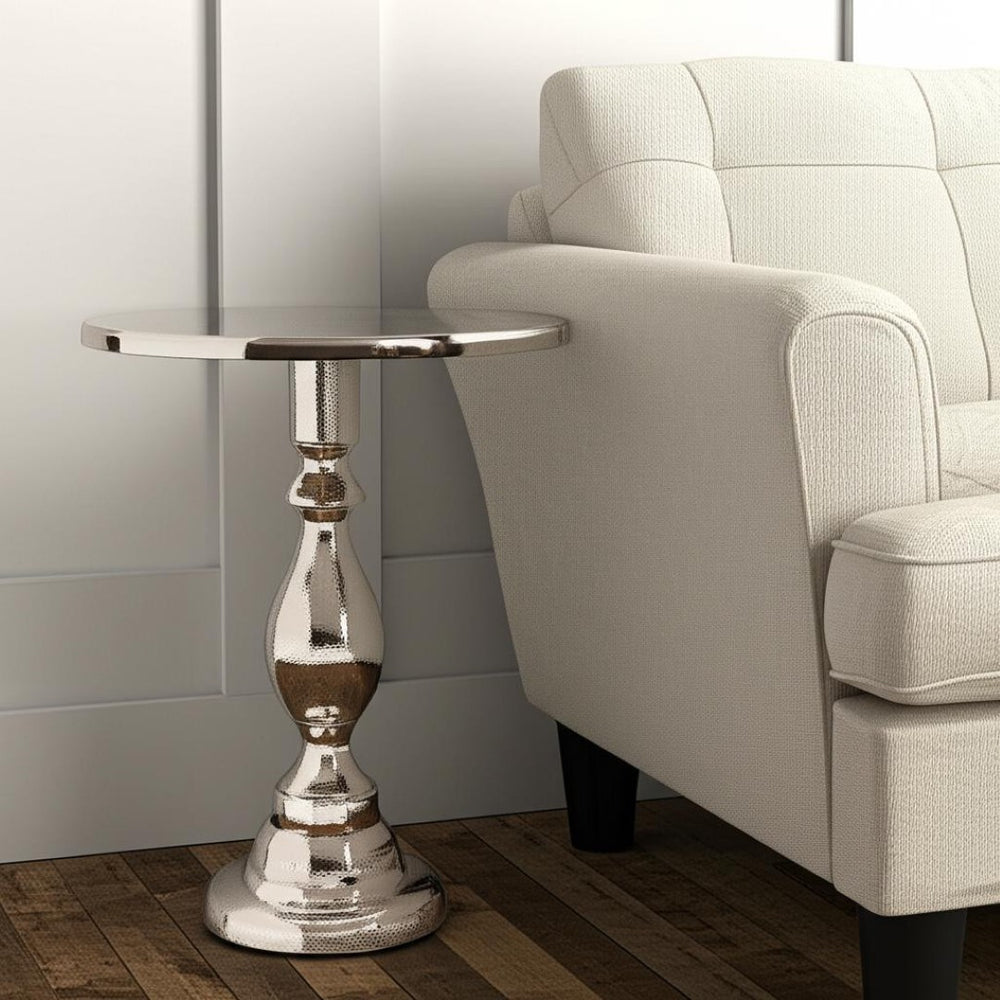 HomeRoots 26" Silver Aluminum Round Pedestal End Table – Rustic Charm & Versatile Design for Any Space 634161