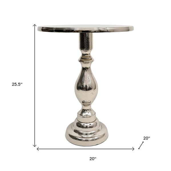 HomeRoots 26" Silver Aluminum Round Pedestal End Table – Rustic Charm & Versatile Design for Any Space 634161