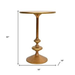 HomeRoots 22" Gold Aluminum Round Pedestal End Table – Elegant Accent for Small Spaces, Versatile & Chic Decor 634162