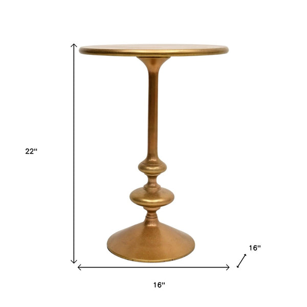 HomeRoots 22" Gold Aluminum Round Pedestal End Table – Elegant Accent for Small Spaces, Versatile & Chic Decor 634162