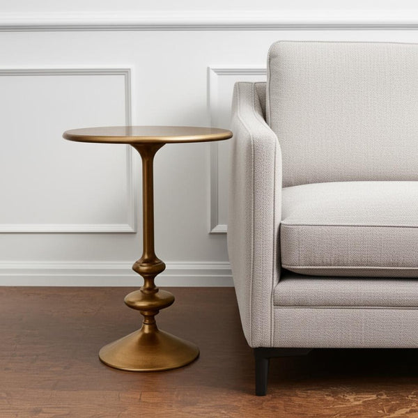HomeRoots 22" Gold Aluminum Round Pedestal End Table – Elegant Accent for Small Spaces, Versatile & Chic Decor 634162