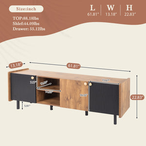 English Elm Mid Century Tv Stand With 3 Cabinets - Stylish Media Console For Tvs Up To 70” With Smart Storage N710P180186P