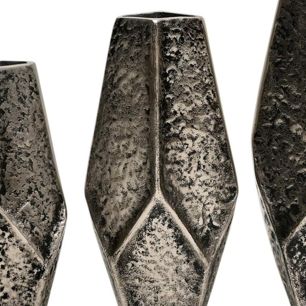 HomeRoots Set of Three Antiqued Silver Aluminum Urn Vases - Timeless Charm for Elegant Home Décor Accents 634168