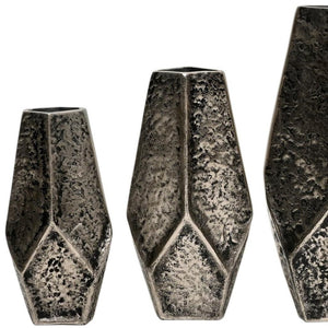 HomeRoots Set of Three Antiqued Silver Aluminum Urn Vases - Timeless Charm for Elegant Home Décor Accents 634168