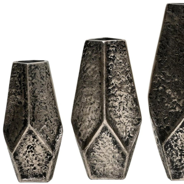HomeRoots Set of Three Antiqued Silver Aluminum Urn Vases - Timeless Charm for Elegant Home Décor Accents 634168