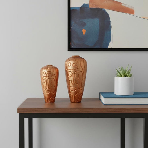 HomeRoots Set of Two Elegant Copper Abstract Aluminum Urn Vases for Modern Décor and Stylish Accents 634169