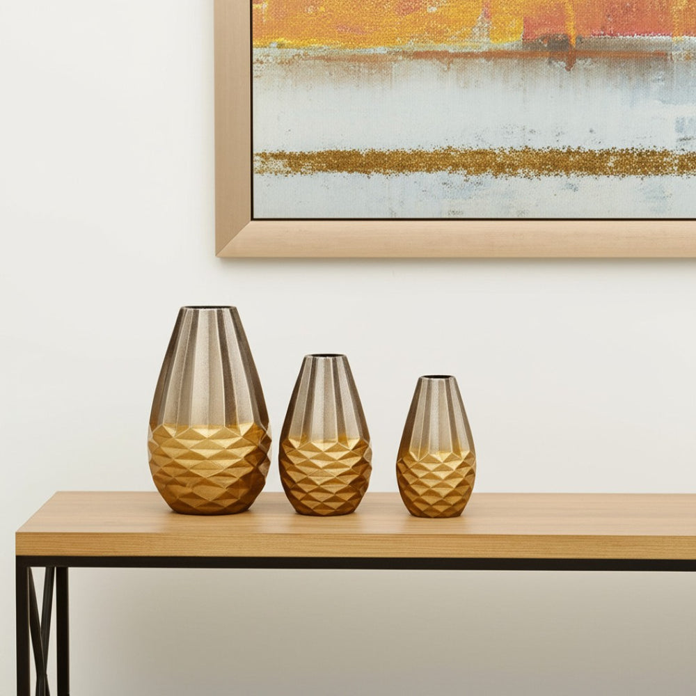 HomeRoots Set of Three Elegant Gold Aluminum Urn Table Vases - Vintage Decor for Home Centerpieces & Stylish Gifts 634171