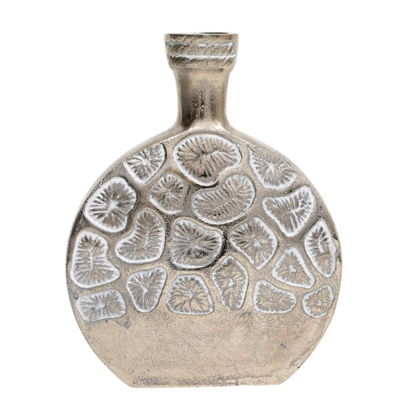 HomeRoots Set of Three Distressed Silver and White Aluminum Oval Vases for Modern Home Decor and Gifts 634173