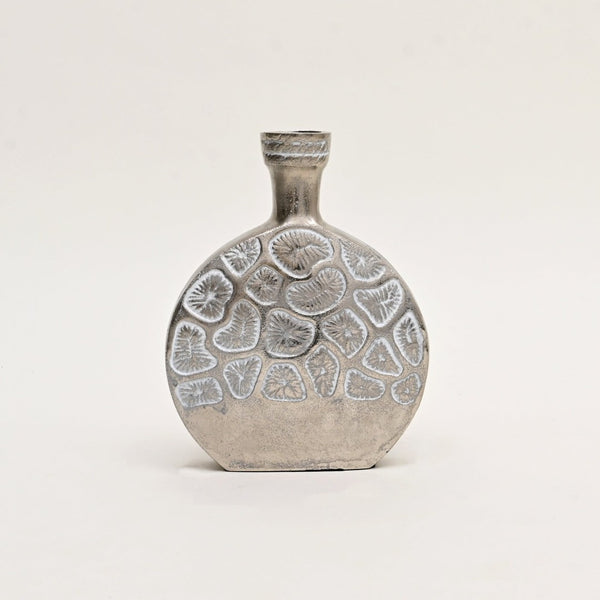 HomeRoots Set of Three Distressed Silver and White Aluminum Oval Vases for Modern Home Decor and Gifts 634173