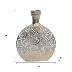 HomeRoots Set of Three Distressed Silver and White Aluminum Oval Vases for Modern Home Decor and Gifts 634173