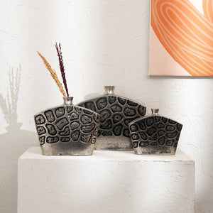 HomeRoots Set of Three Black and Silver Abstract Aluminum Urn Vases for Stylish Home Décor and Floral Displays 634174
