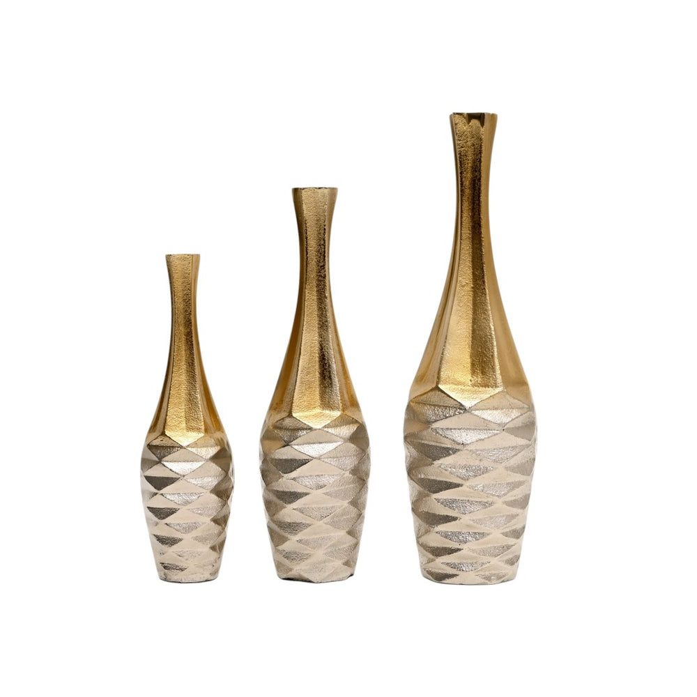 HomeRoots Set of Three Elegant Gold Aluminum Urn Vases – Vintage-Inspired Decor for Any Home Style 634176