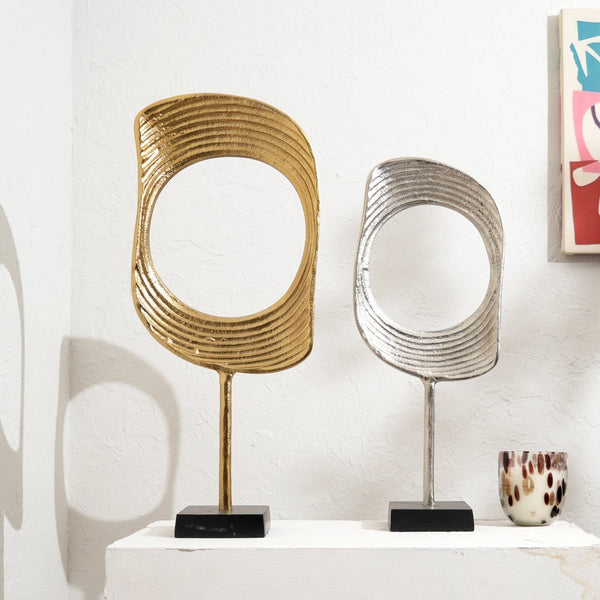 HomeRoots Set of Two Gold Aluminum Sculptures - Modern Decorative Art for Tabletop & Mantel Elegance 634178