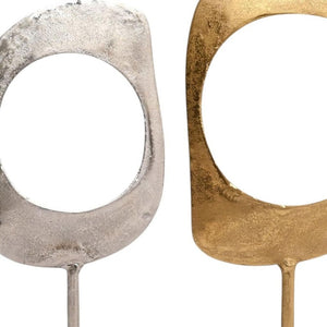 HomeRoots Set of Two Gold Aluminum Sculptures - Modern Decorative Art for Tabletop & Mantel Elegance 634178