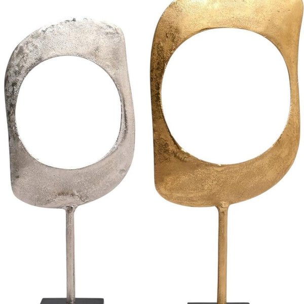 HomeRoots Set of Two Gold Aluminum Sculptures - Modern Decorative Art for Tabletop & Mantel Elegance 634178