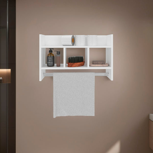 English Elm Dell Four Shelf Wall Mounted Bathroom Organizer with Towel Bar in White Melamine B097P407596