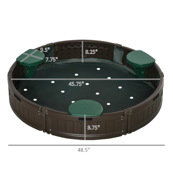 English Elm Easy Assembly Hdpe Kids Outdoor Sandbox with Four Corner Seats and Waterproof Cover T3971P438756