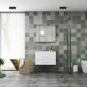 English Elm 32-Inch Wall-Mounted Bathroom Vanity With Soft-Close Drawers & Ceramic Sink For Modern Spaces W3151S00017