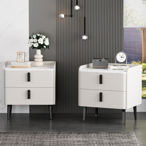 English Elm Nightstands with Marble-Pattern Top and Raised Guard, 2-Drawer Modern Bedside Tables for Storage Elegance White 23.4 L x 18.5 W x 9.06 H N733S332142K