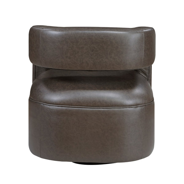English Elm Modern Faux Leather Swivel Chair with Barrel Back Plush Foam Padding Pocket Coil Support 360° Base Dark Coffee 30 L x 29.5 W x 32.5 H B011P395596
