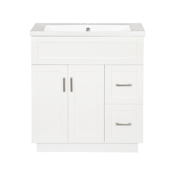 English Elm [video] 30 Inch Freestanding Bathroom Vanity with Soft Close Drawers and Resin Sink N729P396833K