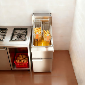English Elm Commercial Natural Gas Floor Fryer 120000 Btu Stainless Steel with Casters W5057P394296
