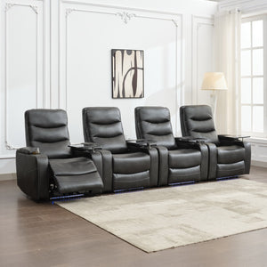 English Elm M062 Power Recliner Faux Leather Chair with Led Lighting Usb Port and Storage Gray W1805S00035