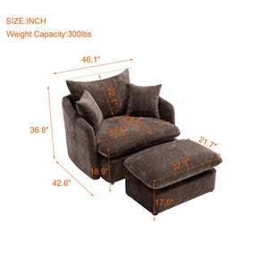 English Elm 360° 360 Swivel Oversized Chenille Armchair with Pocket Spring Seat and Three Throw Pillows Brown W1361S00049