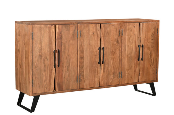 HomeRoots 69" Brown Solid Wood Live Edge Sideboard - Rustic Modern Buffet Cabinet with Six Doors & Storage Space 634312