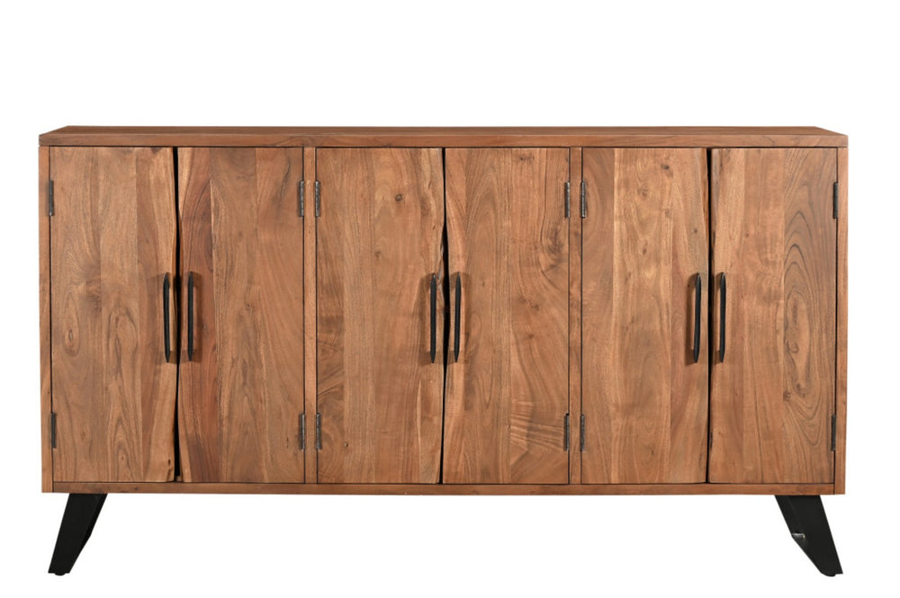 HomeRoots 69" Brown Solid Wood Live Edge Sideboard - Rustic Modern Buffet Cabinet with Six Doors & Storage Space 634312