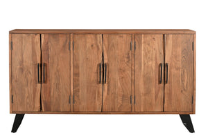 HomeRoots 69" Brown Solid Wood Live Edge Sideboard - Rustic Modern Buffet Cabinet with Six Doors & Storage Space 634312