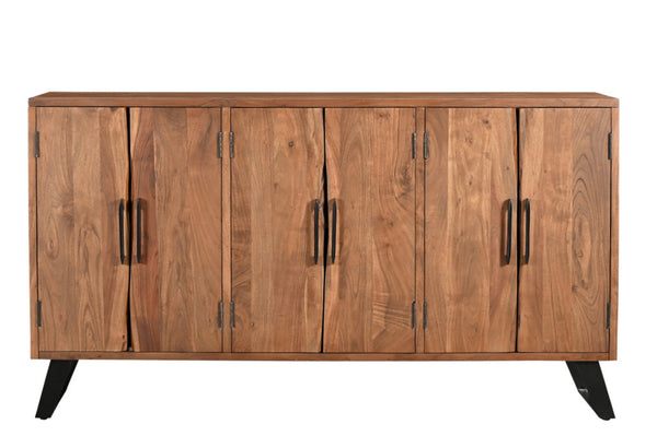 HomeRoots 69" Brown Solid Wood Live Edge Sideboard - Rustic Modern Buffet Cabinet with Six Doors & Storage Space 634312